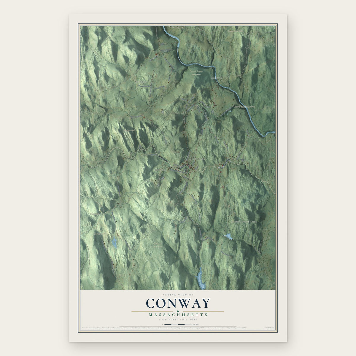 Conway, Massachusetts map print, the full design