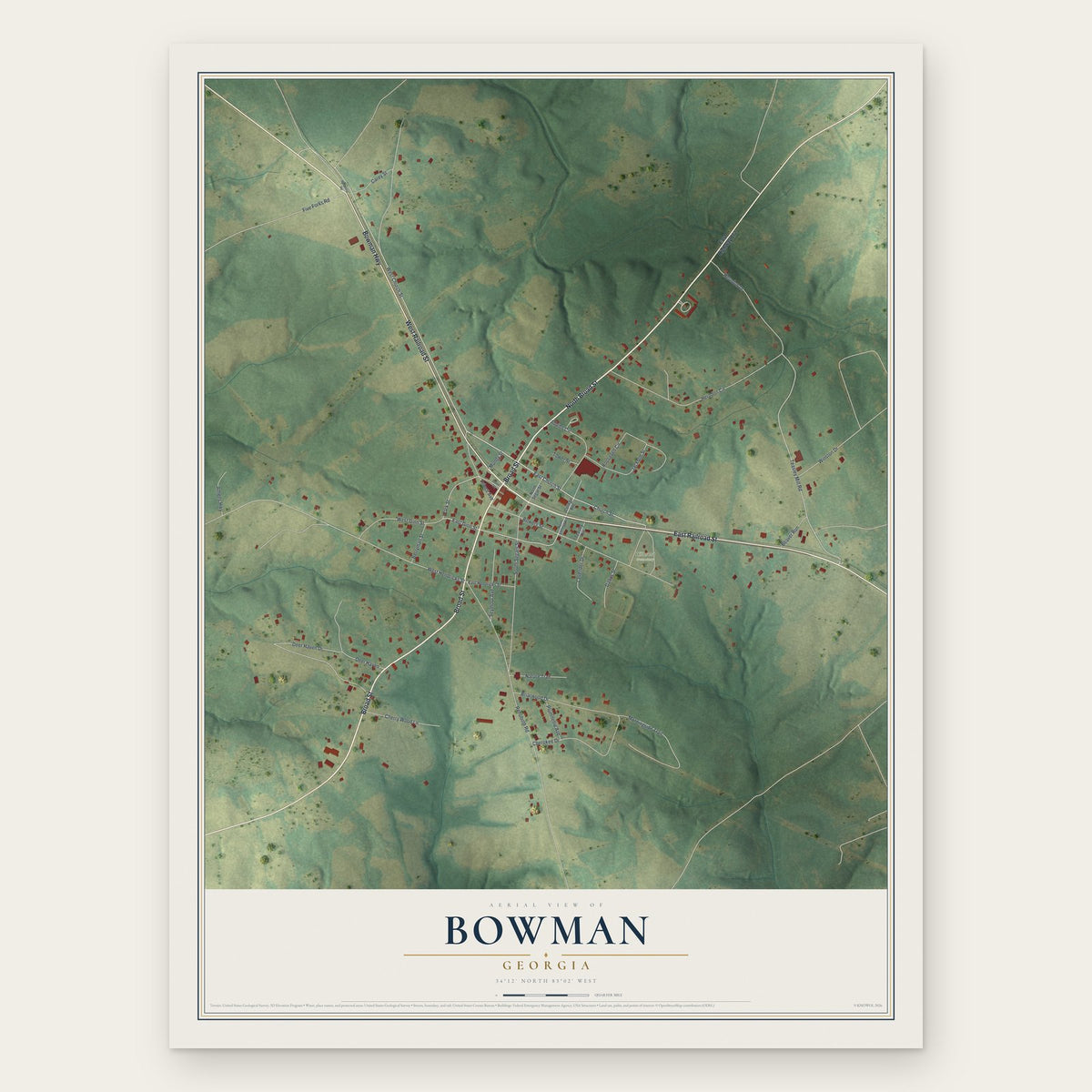 Bowman, Georgia map print, the full design