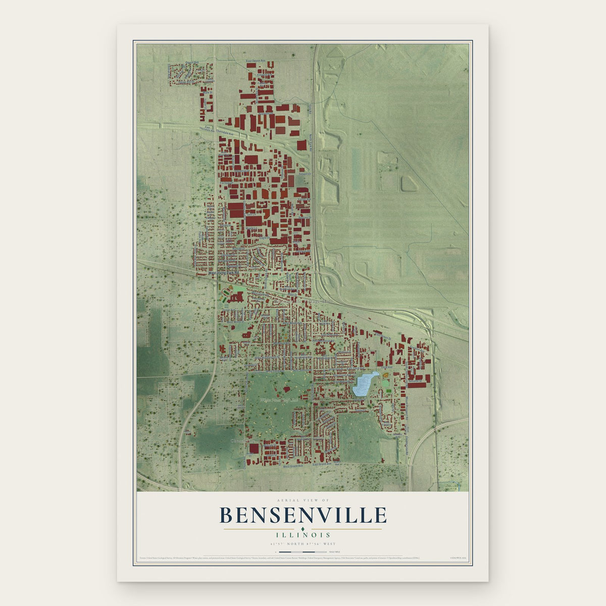 Bensenville, Illinois map print, the full design
