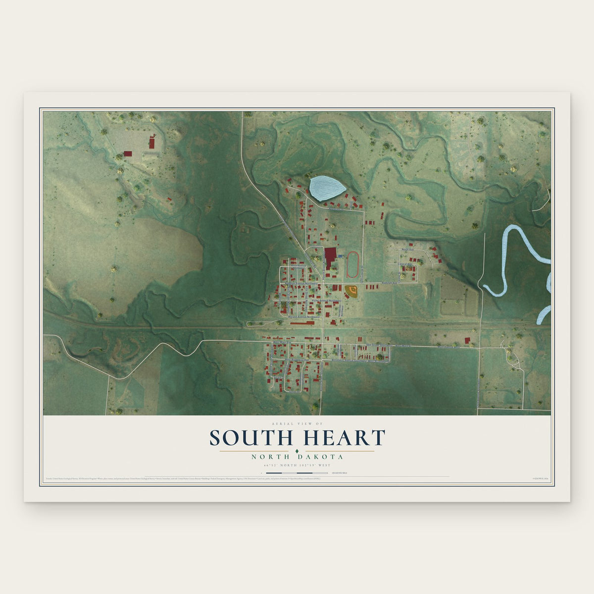 South Heart, North Dakota map print, the full design