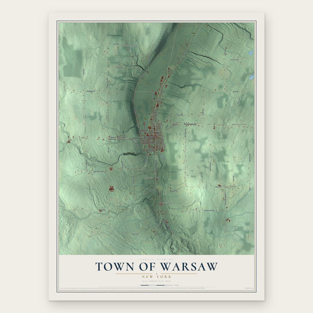 Town of Warsaw, New York map print, the full design