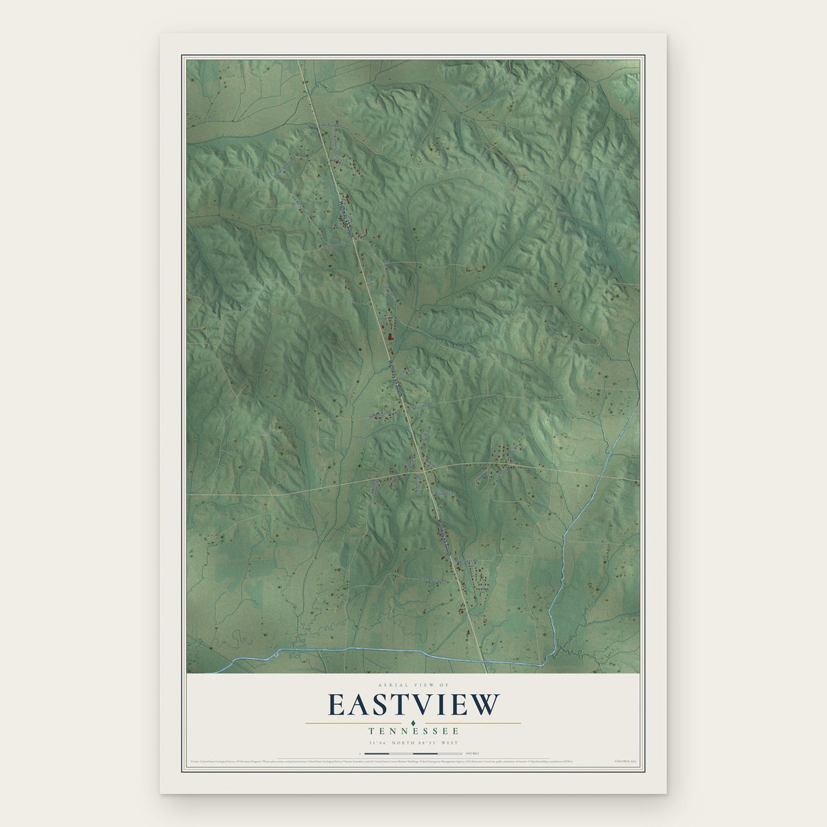 Eastview, Tennessee map print, the full design