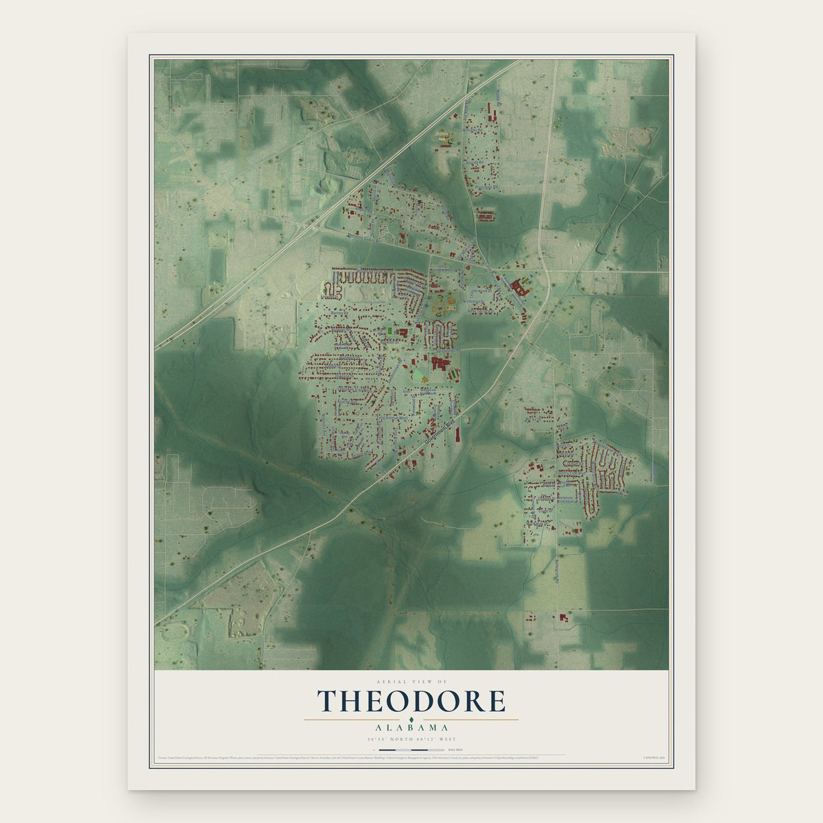 Theodore, Alabama map print, the full design