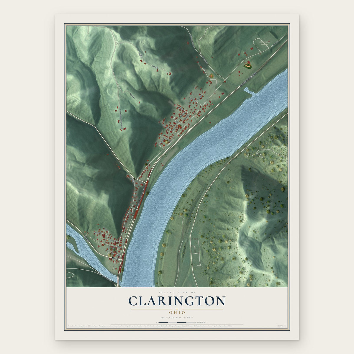 Clarington, Ohio map print, the full design