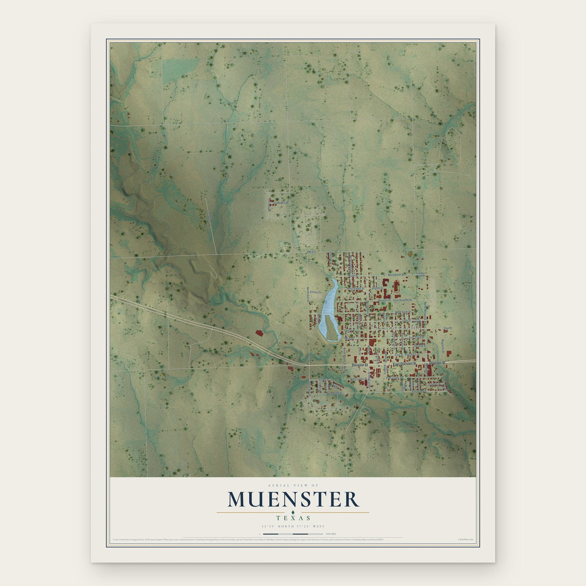 Muenster, Texas map print, the full design
