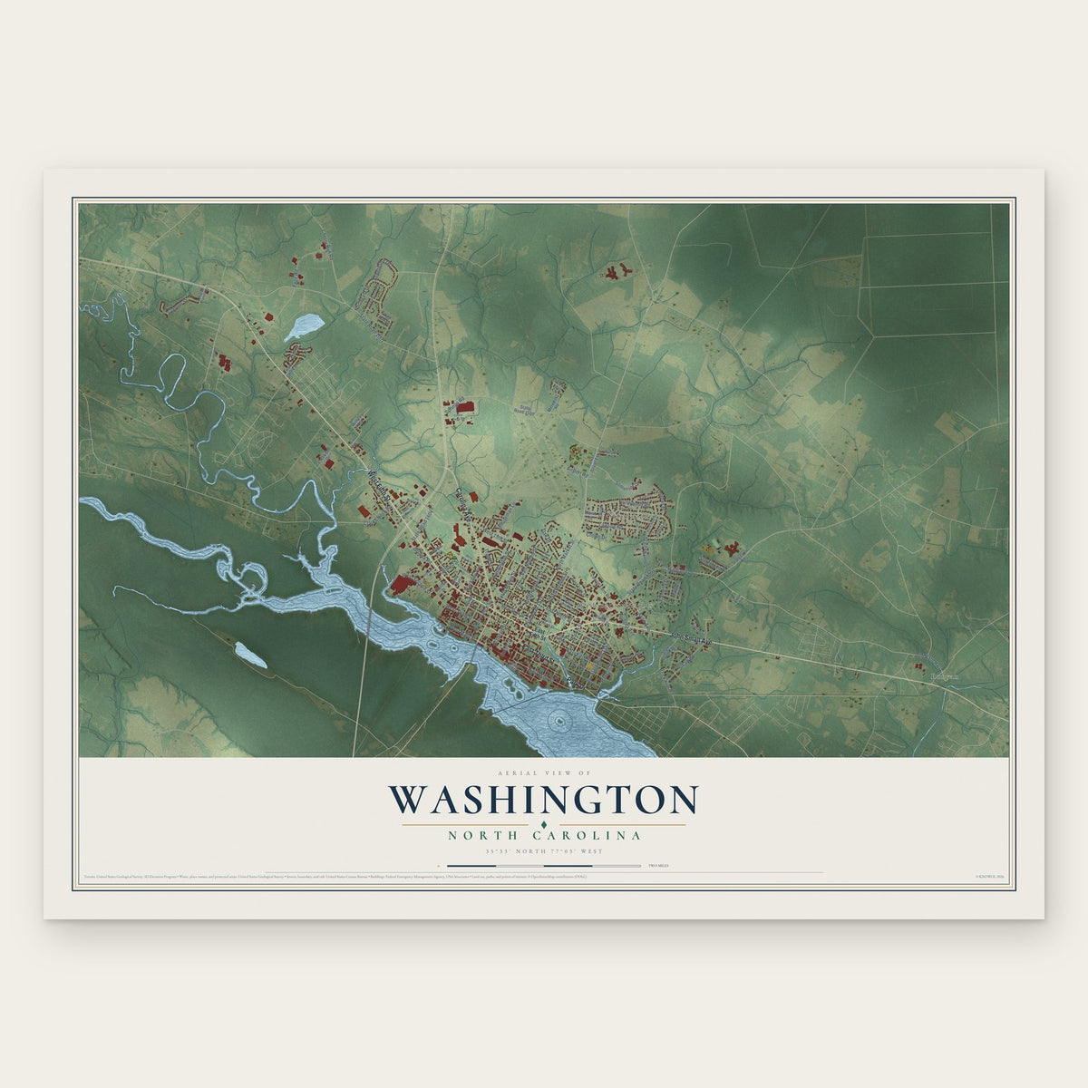 Washington, North Carolina map print, the full design