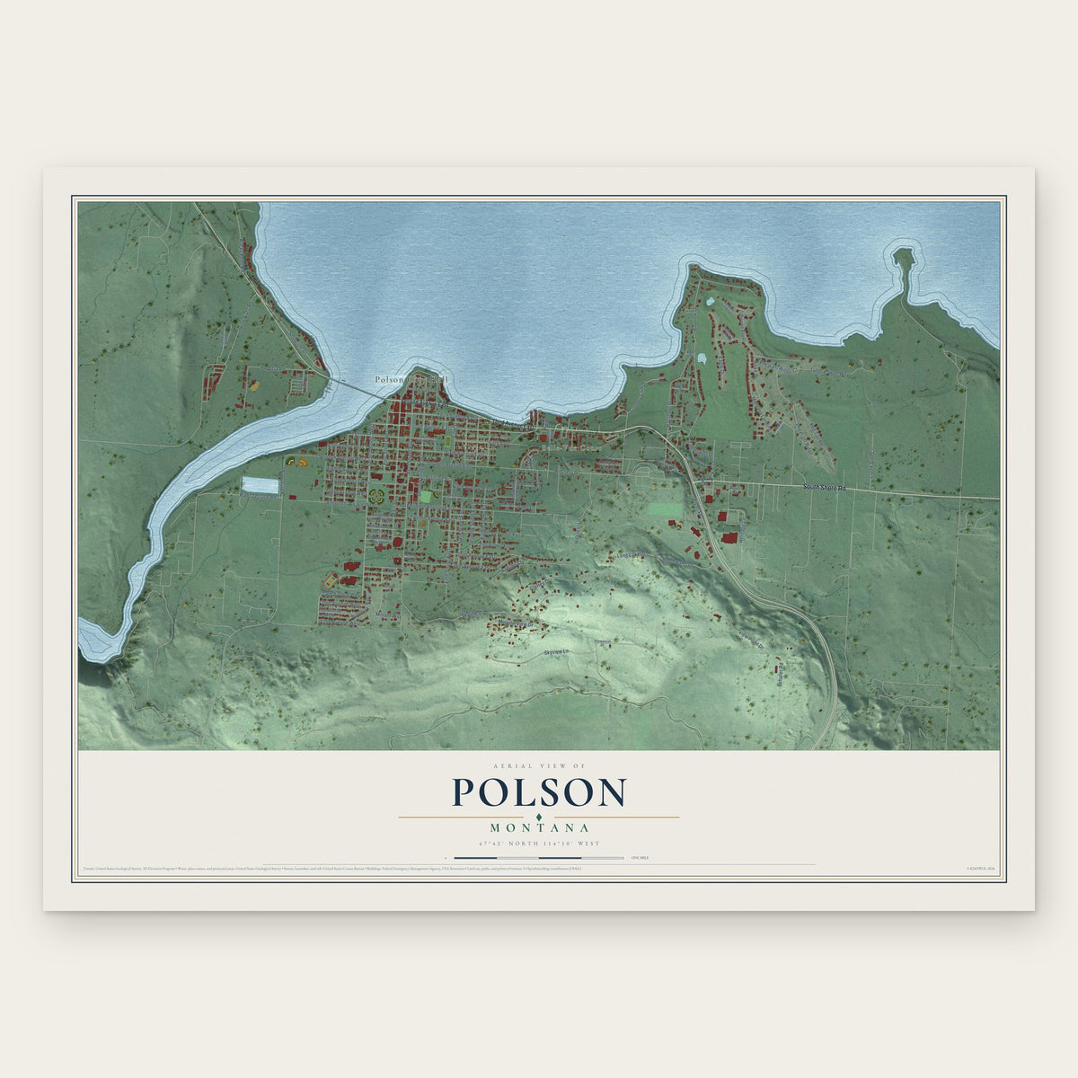 Polson, Montana map print, the full design