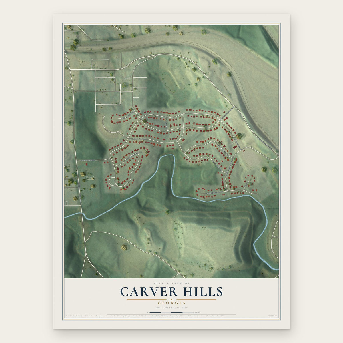 Carver Hills, Georgia map print, the full design
