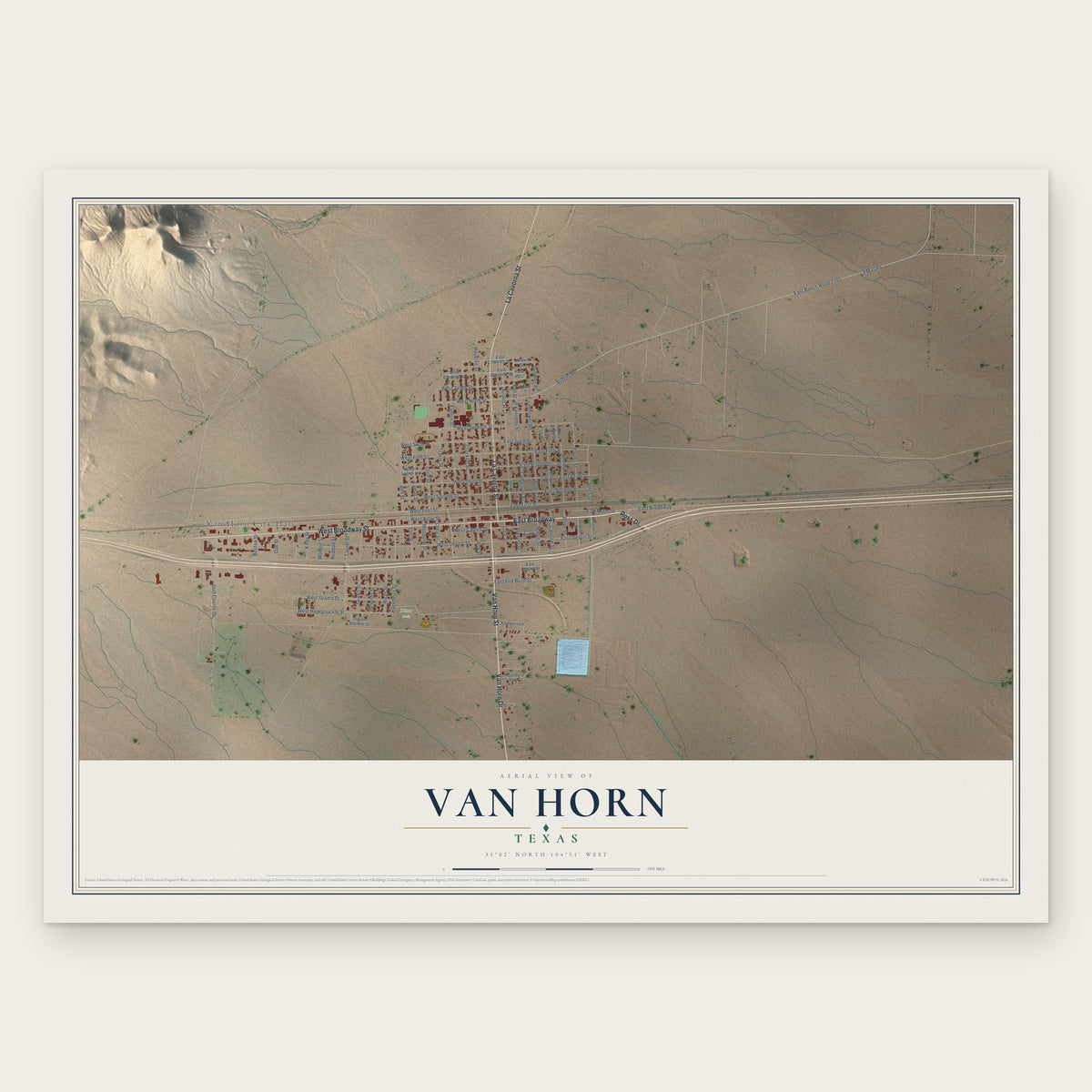 Van Horn, Texas map print, the full design