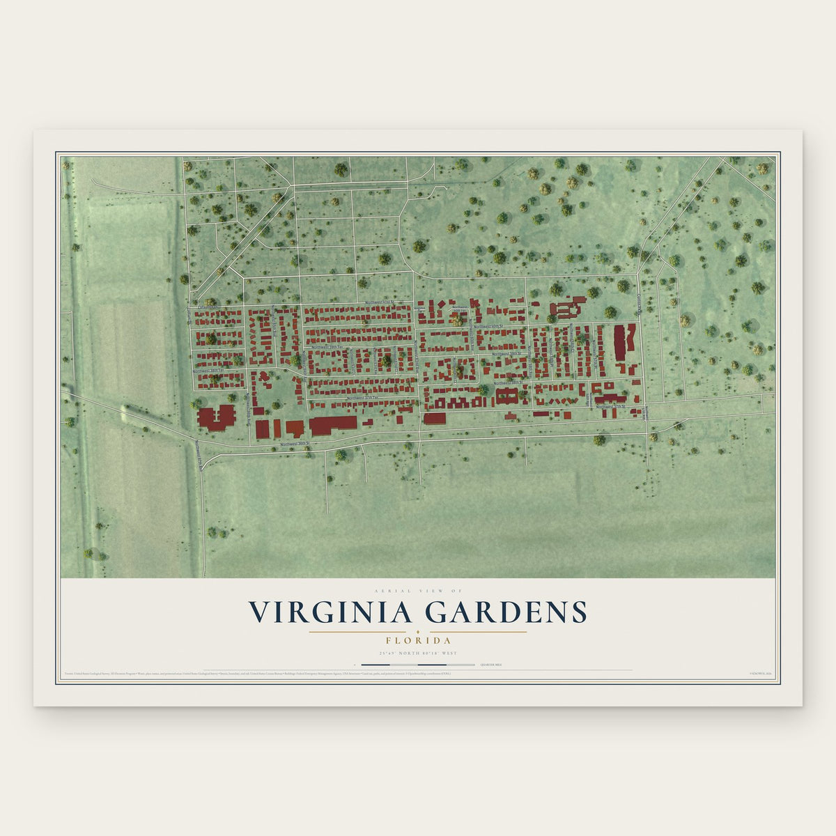 Virginia Gardens, Florida map print, the full design
