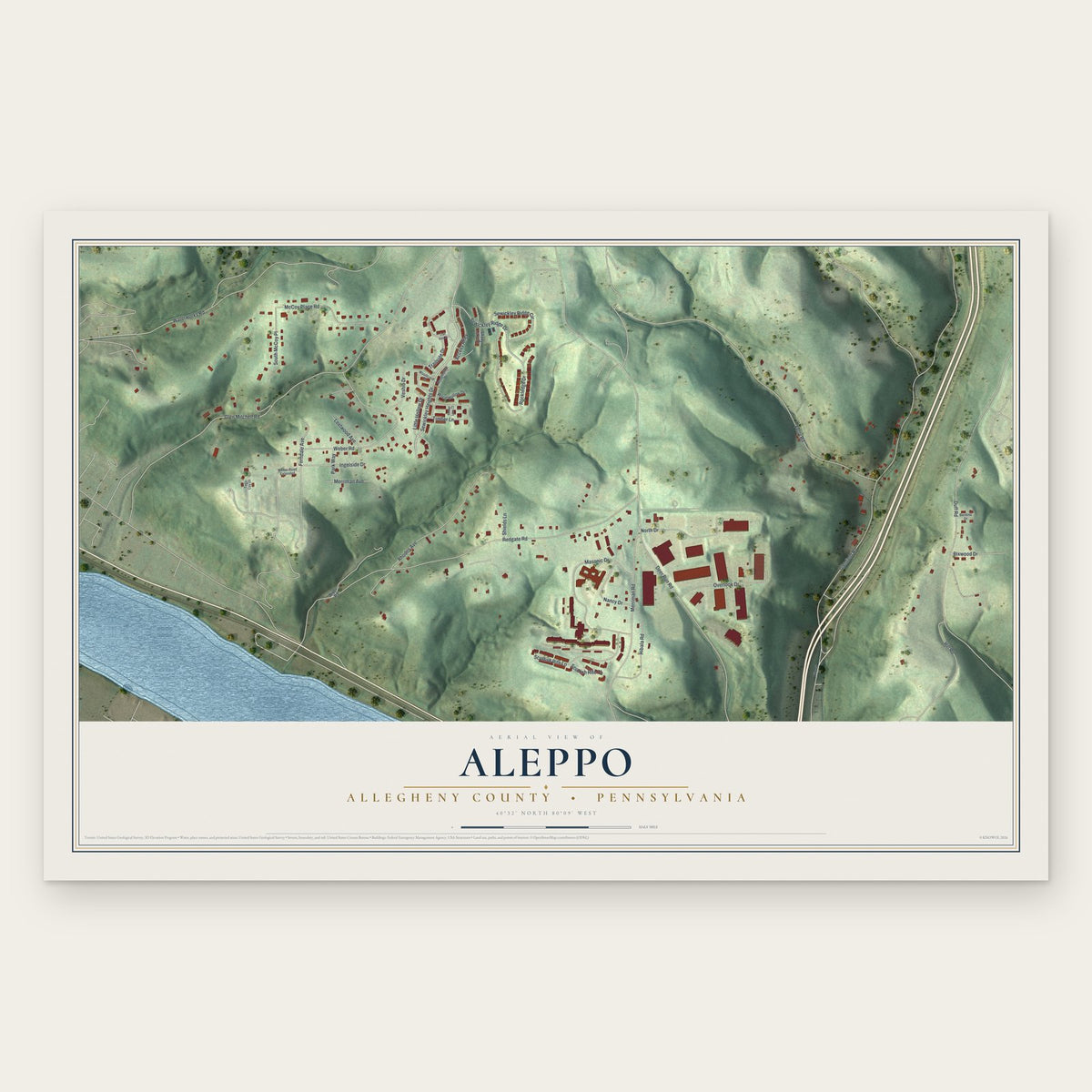 Aleppo, Allegheny County, Pennsylvania map print, the full design