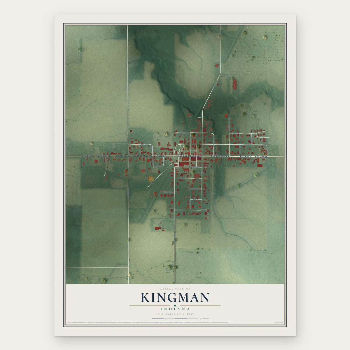 Kingman, Indiana map print, the full design