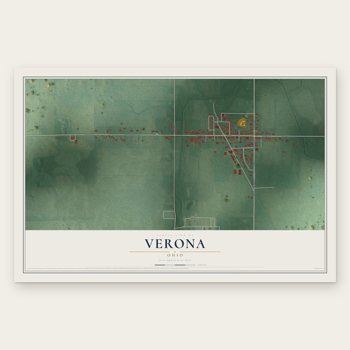 Verona, Ohio map print, the full design
