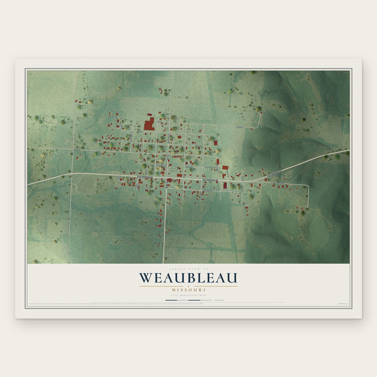 Weaubleau, Missouri map print, the full design