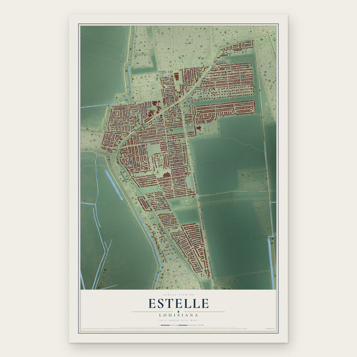 Estelle, Louisiana map print, the full design