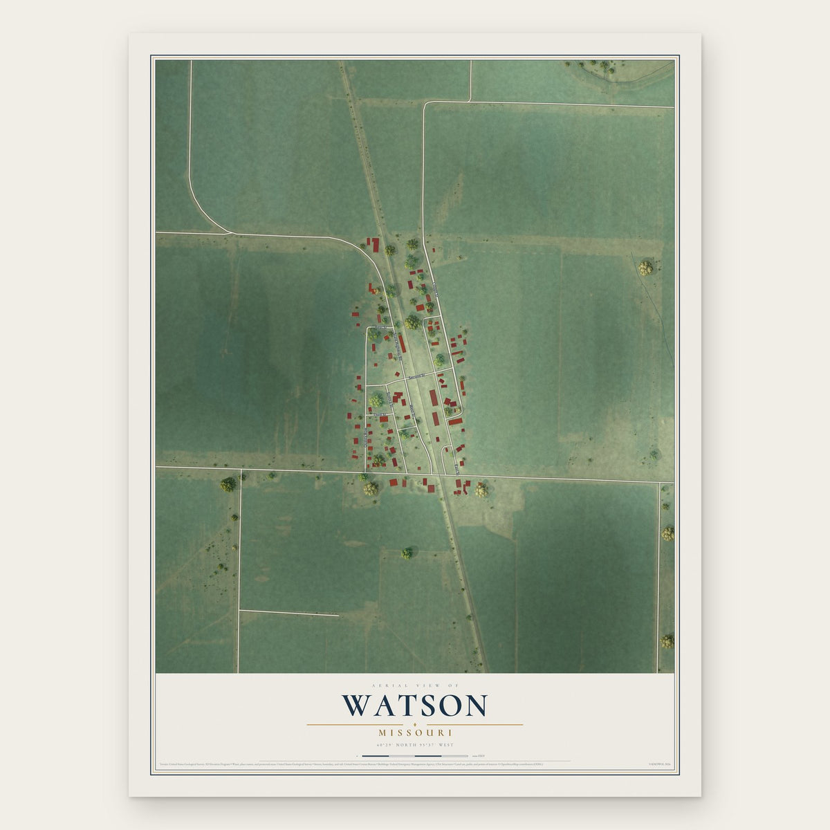 Watson, Missouri map print, the full design