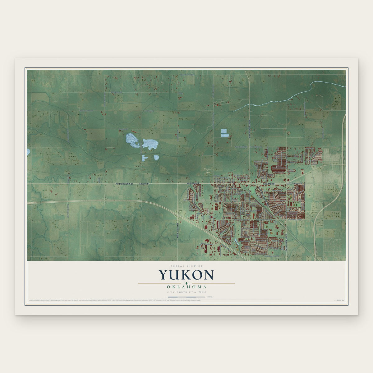 Yukon, Oklahoma map print, the full design