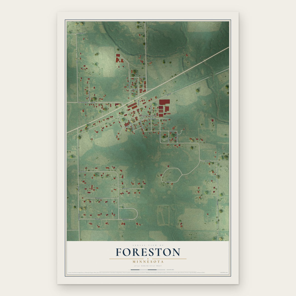 Foreston, Minnesota map print, the full design