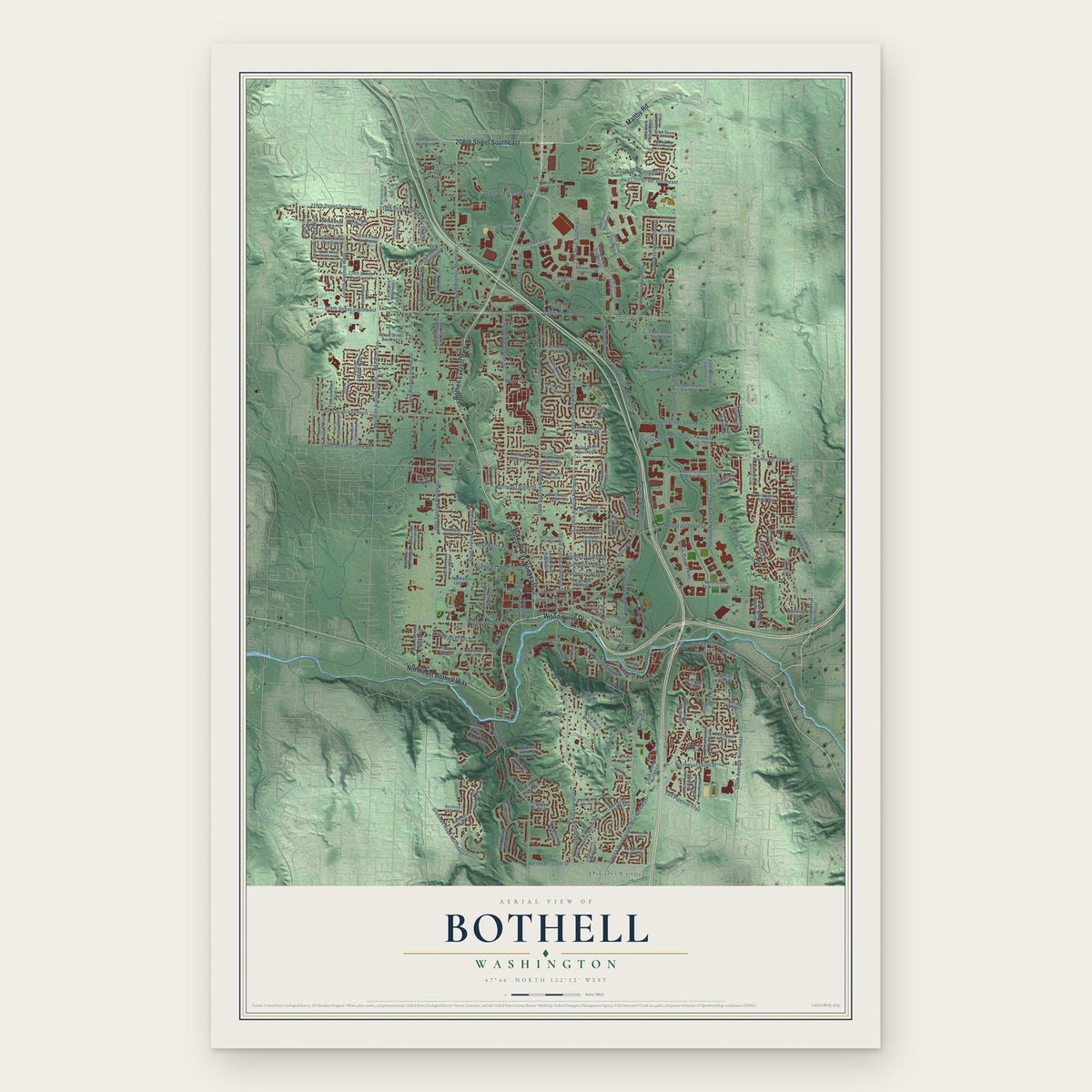 Bothell, Washington map print, the full design
