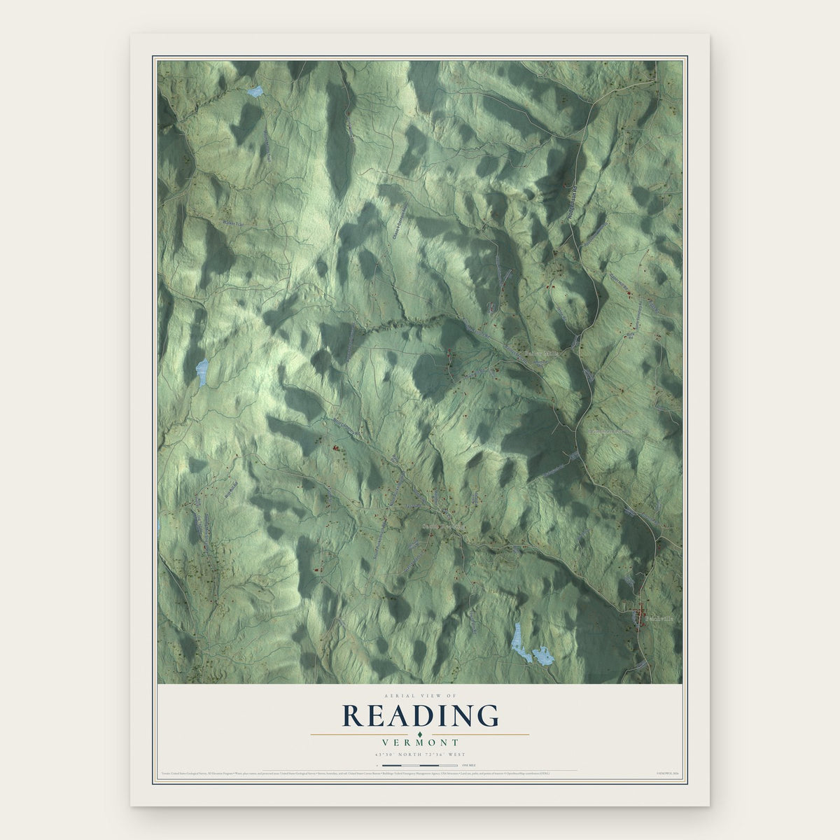 Reading, Vermont map print, the full design