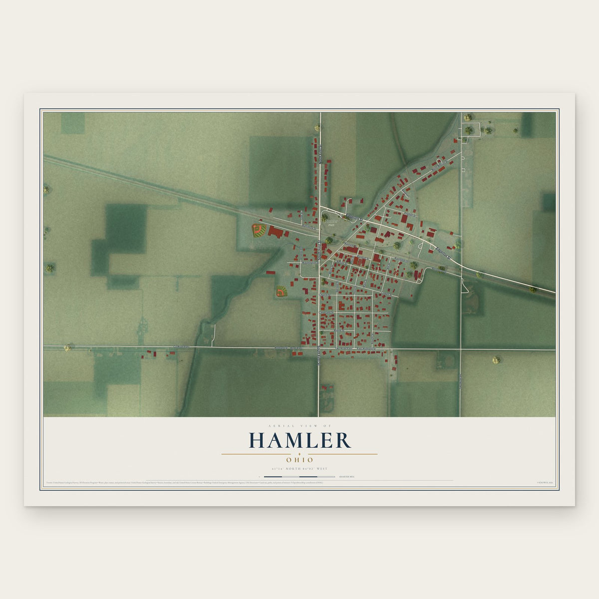 Hamler, Ohio map print, the full design