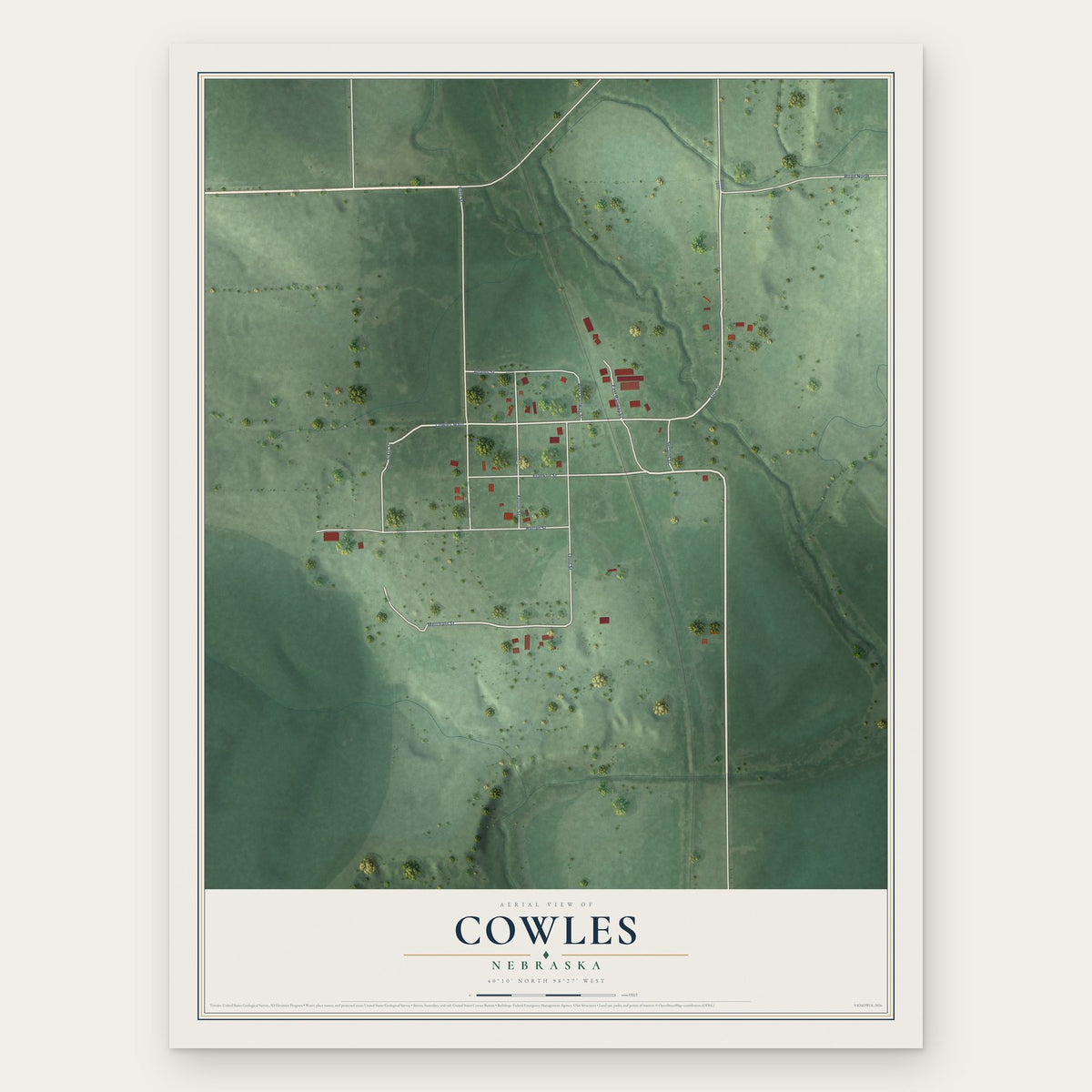 Cowles, Nebraska map print, the full design
