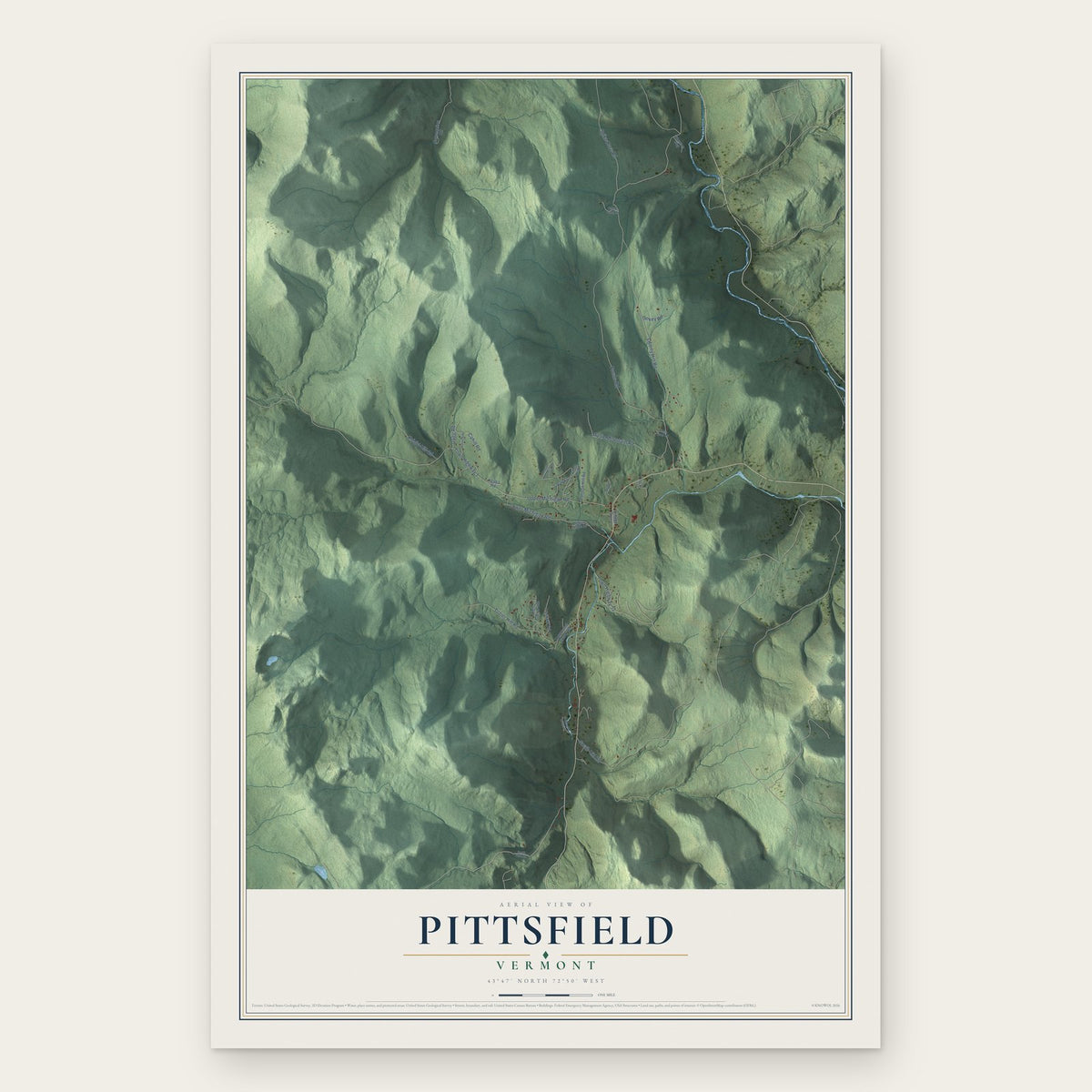 Pittsfield, Vermont map print, the full design