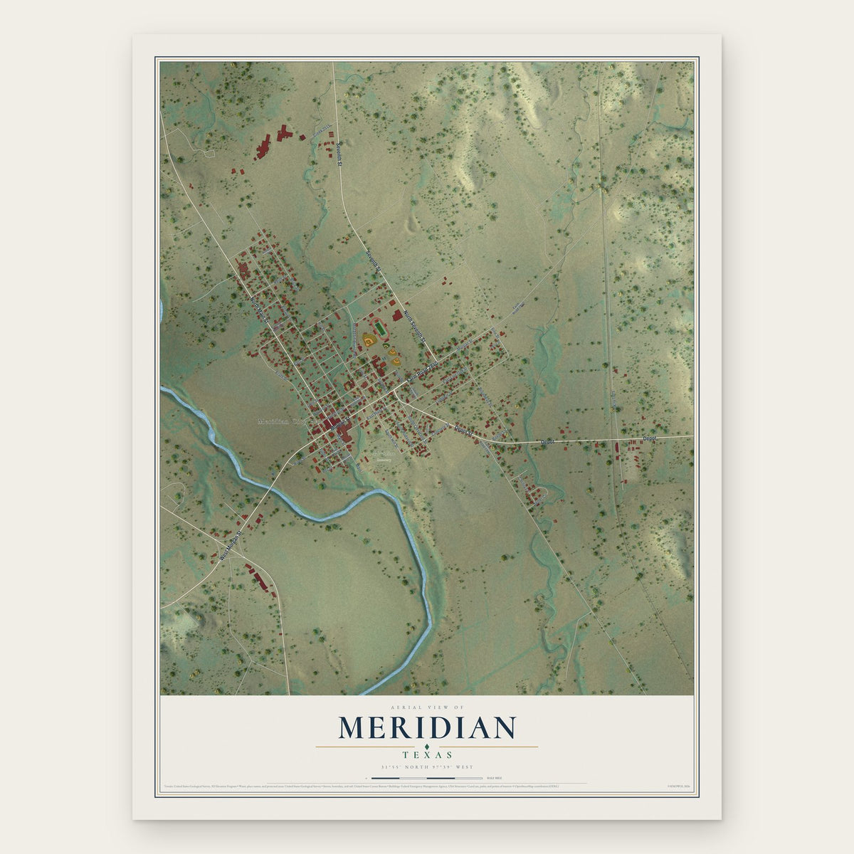 Meridian, Texas map print, the full design