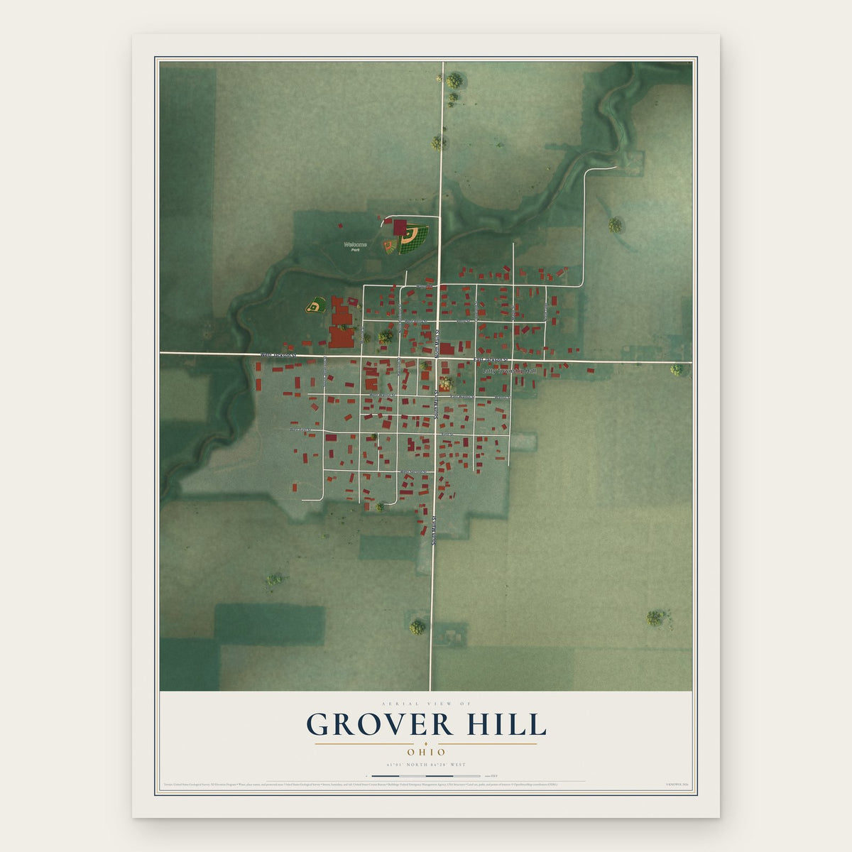 Grover Hill, Ohio map print, the full design