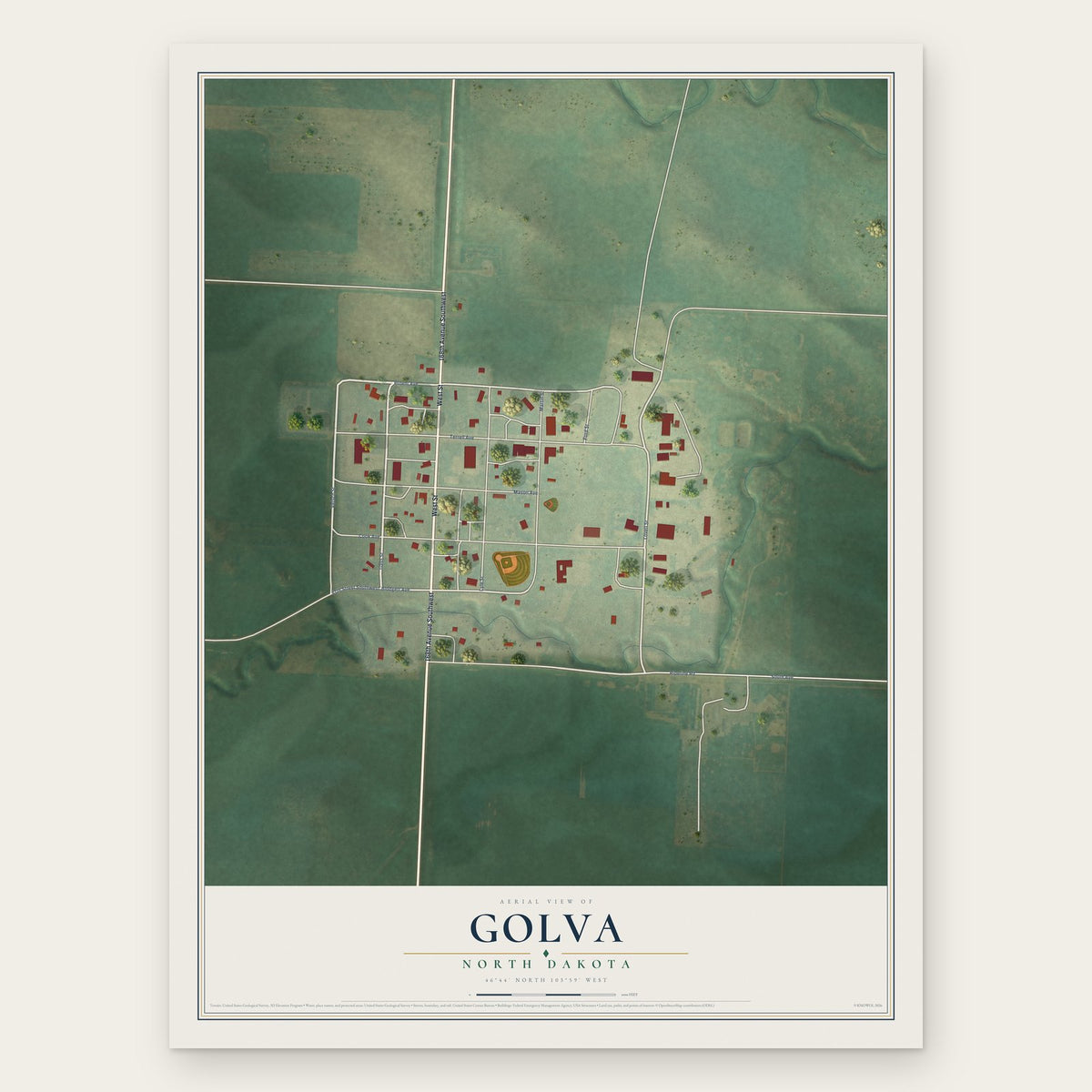 Golva, North Dakota map print, the full design