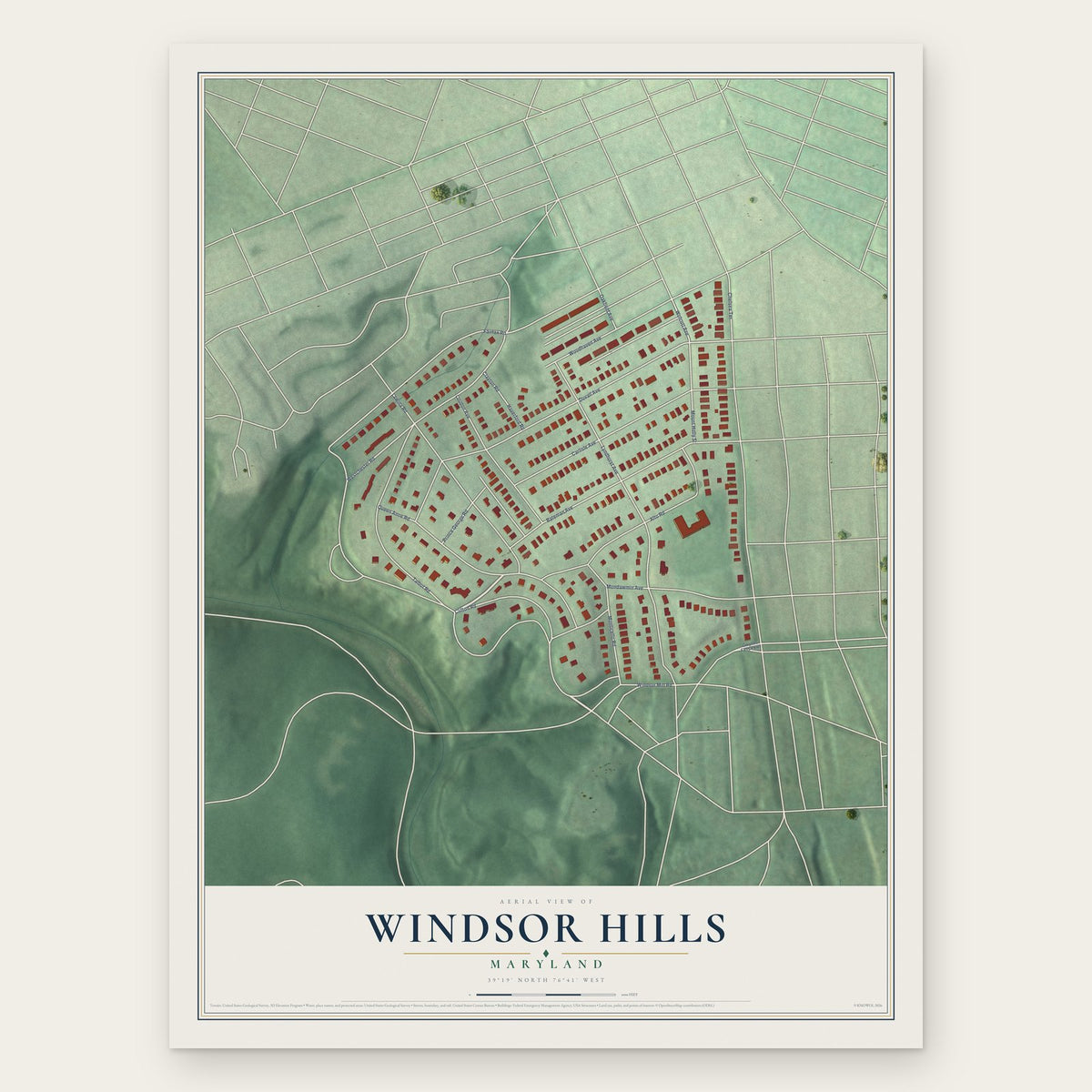 Windsor Hills, Maryland map print, the full design