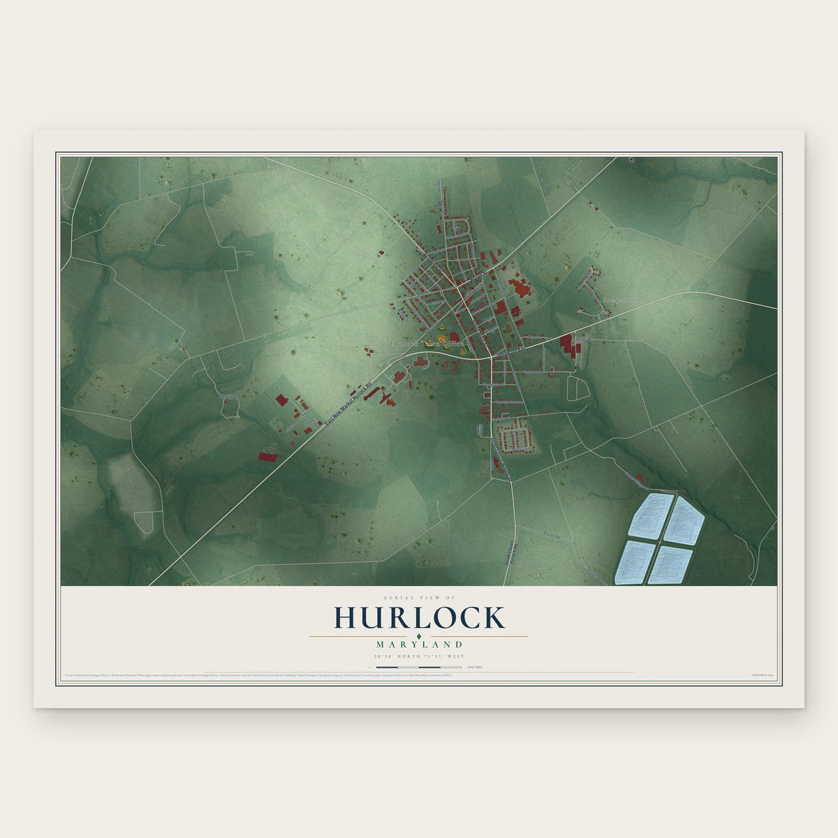 Hurlock, Maryland map print, the full design