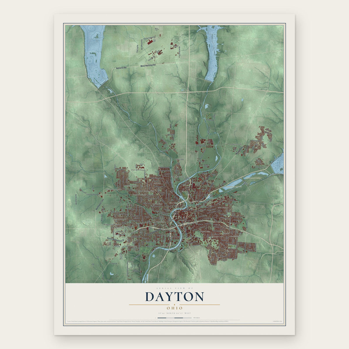 Dayton, Ohio map print, the full design