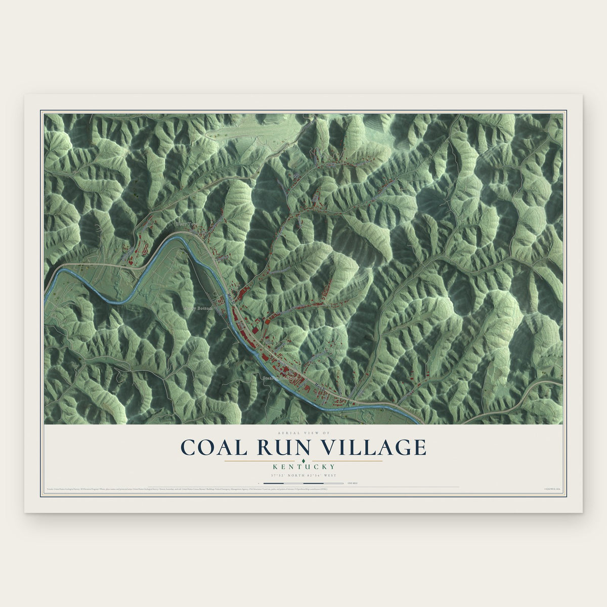 Coal Run Village, Kentucky map print, the full design