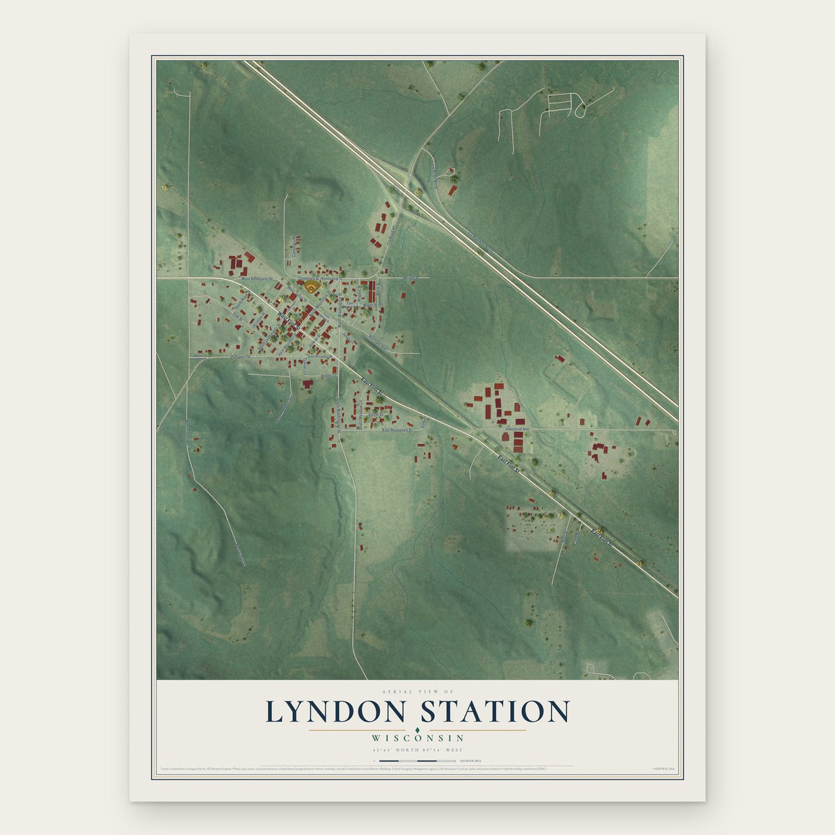 Lyndon Station, Wisconsin map print, the full design