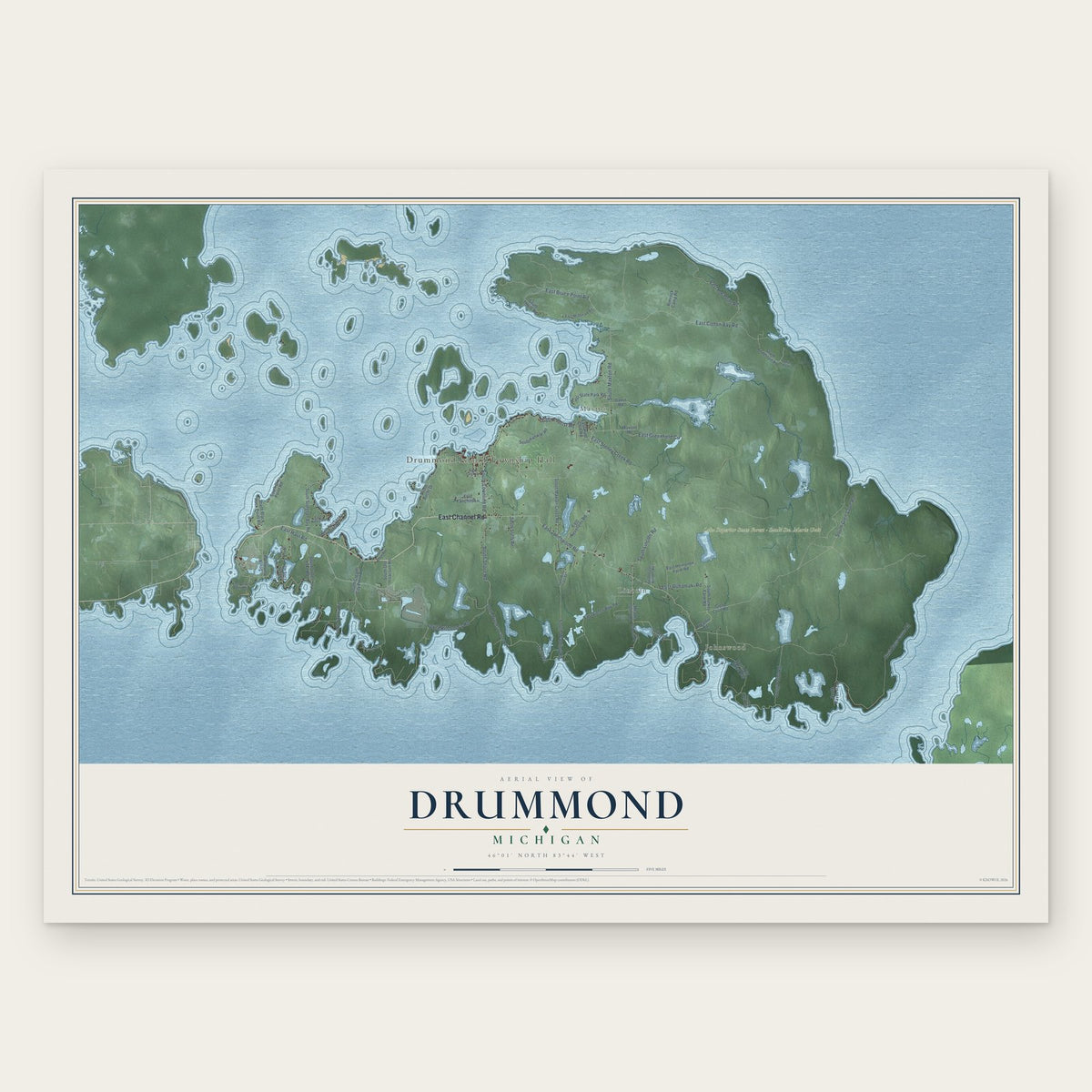 Drummond, Michigan map print, the full design