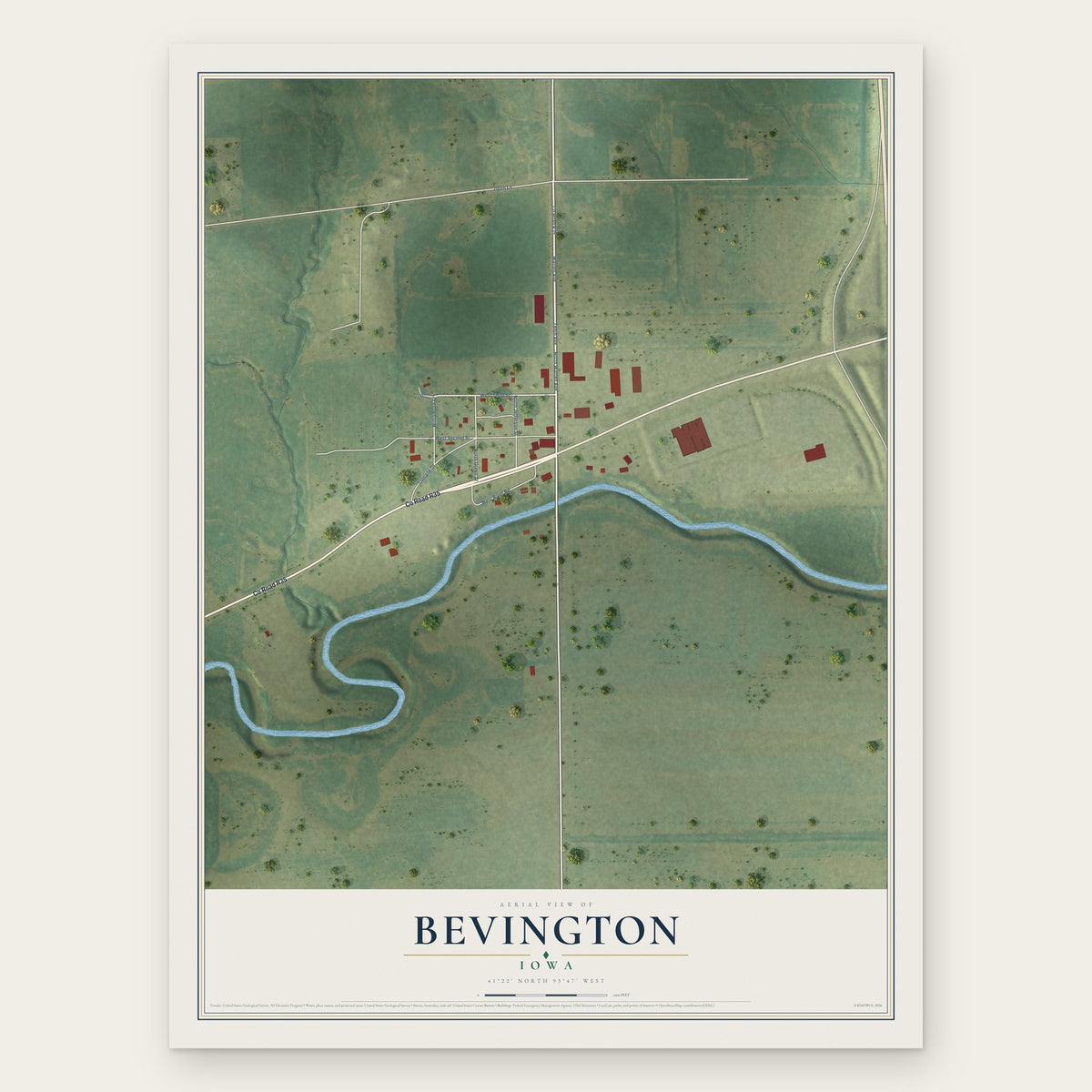 Bevington, Iowa map print, the full design