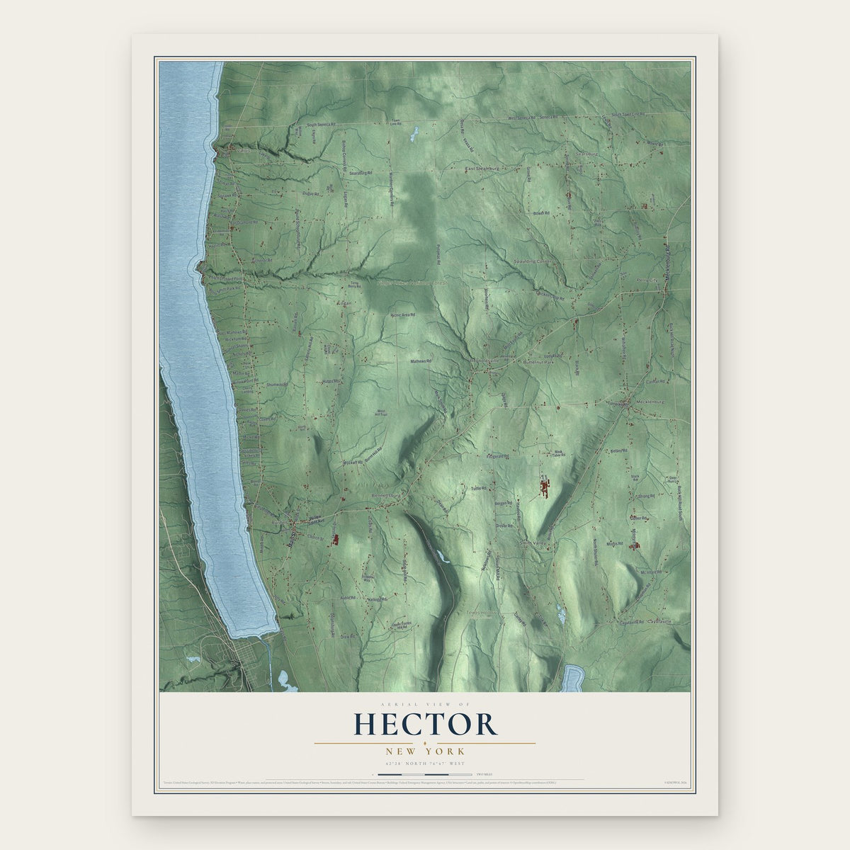 Hector, New York map print, the full design