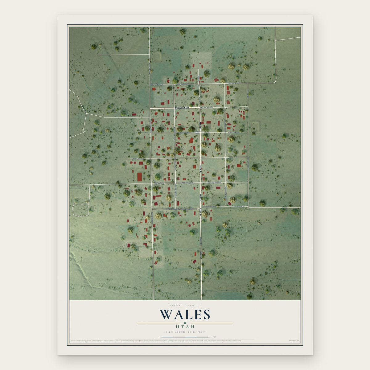 Wales, Utah map print, the full design