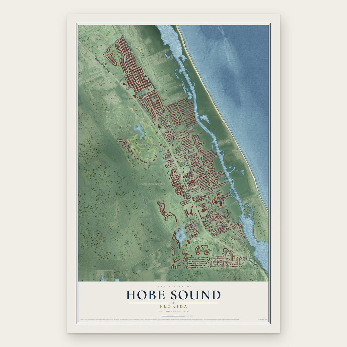 Hobe Sound, Florida map print, the full design