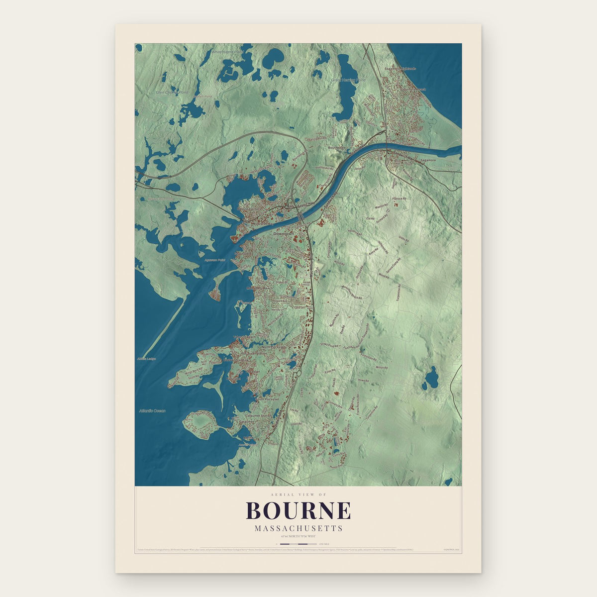 Bourne, Massachusetts map print, the full design