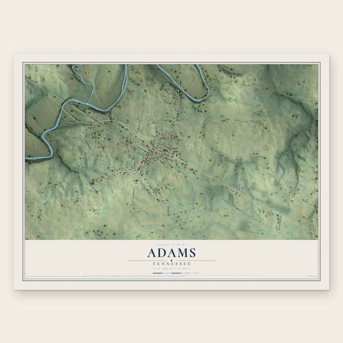 Adams, Tennessee map print, the full design