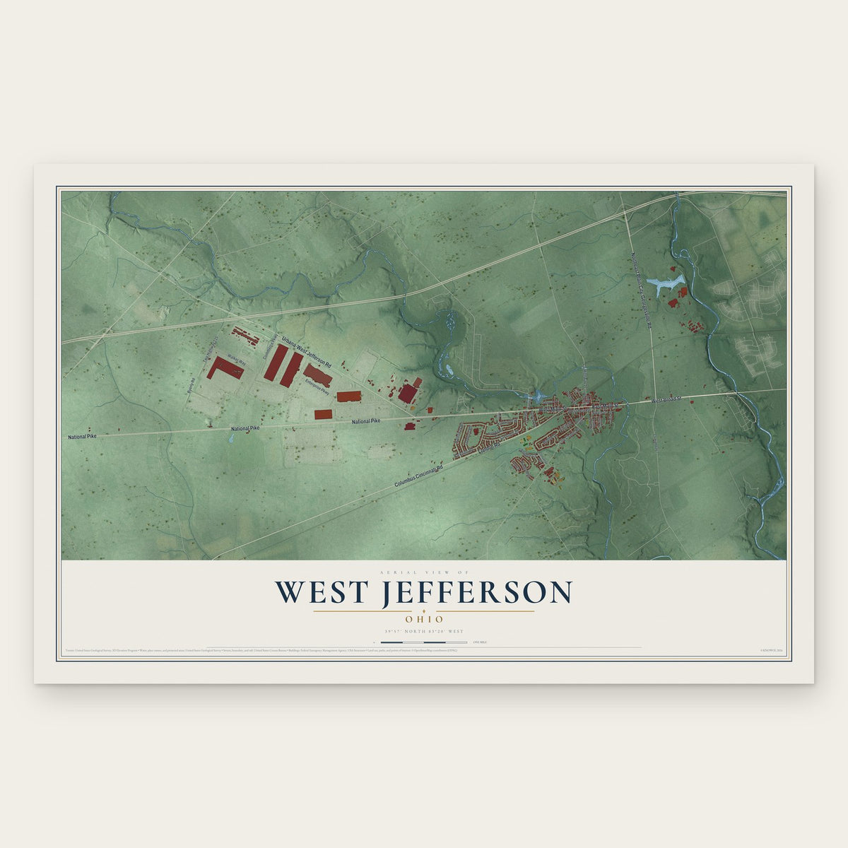 West Jefferson, Ohio map print, the full design