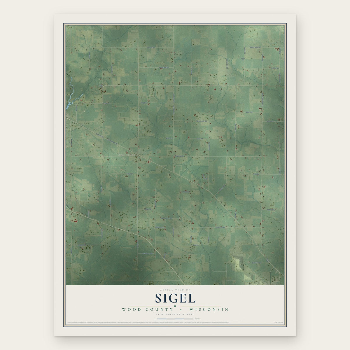 Sigel, Wood County, Wisconsin map print, the full design