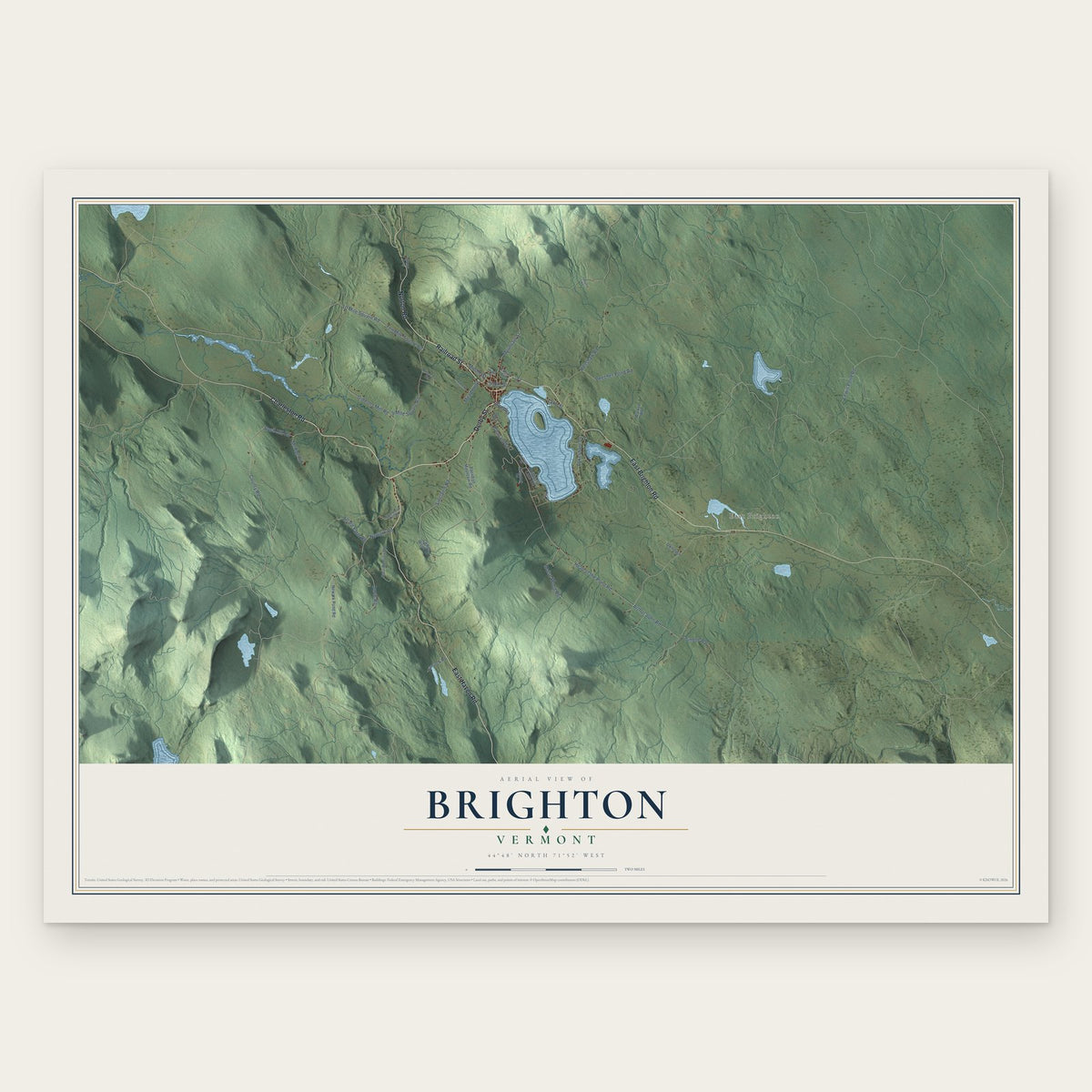 Brighton, Vermont map print, the full design