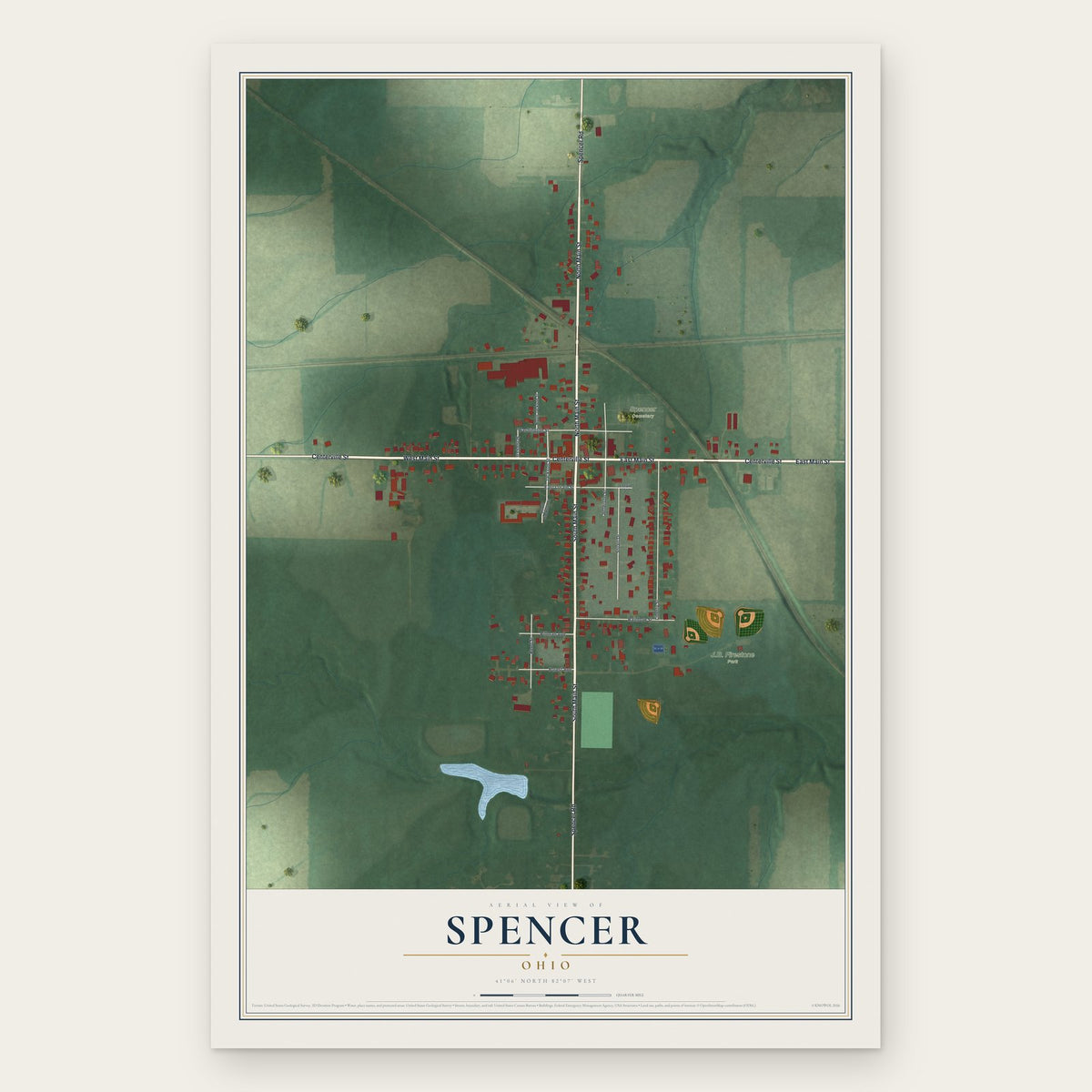 Spencer, Ohio map print, the full design