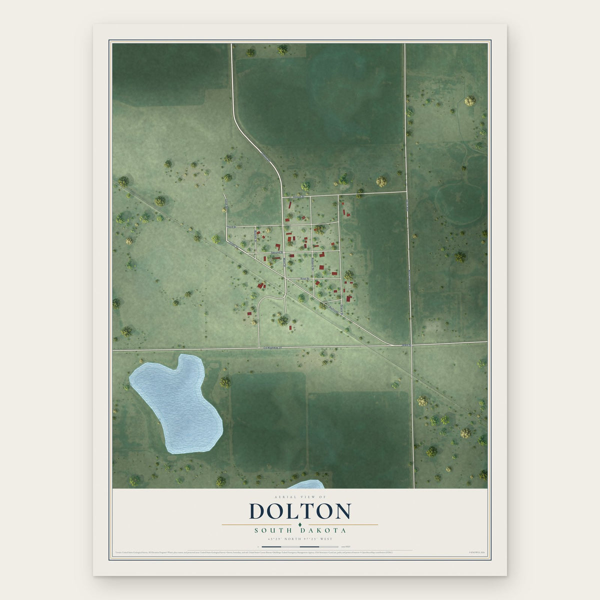 Dolton, South Dakota map print, the full design