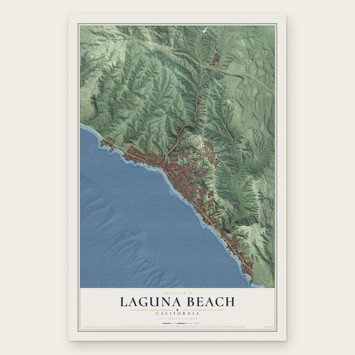 Laguna Beach, California map print, the full design