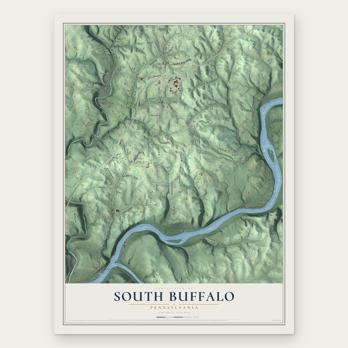 South Buffalo, Pennsylvania map print, the full design