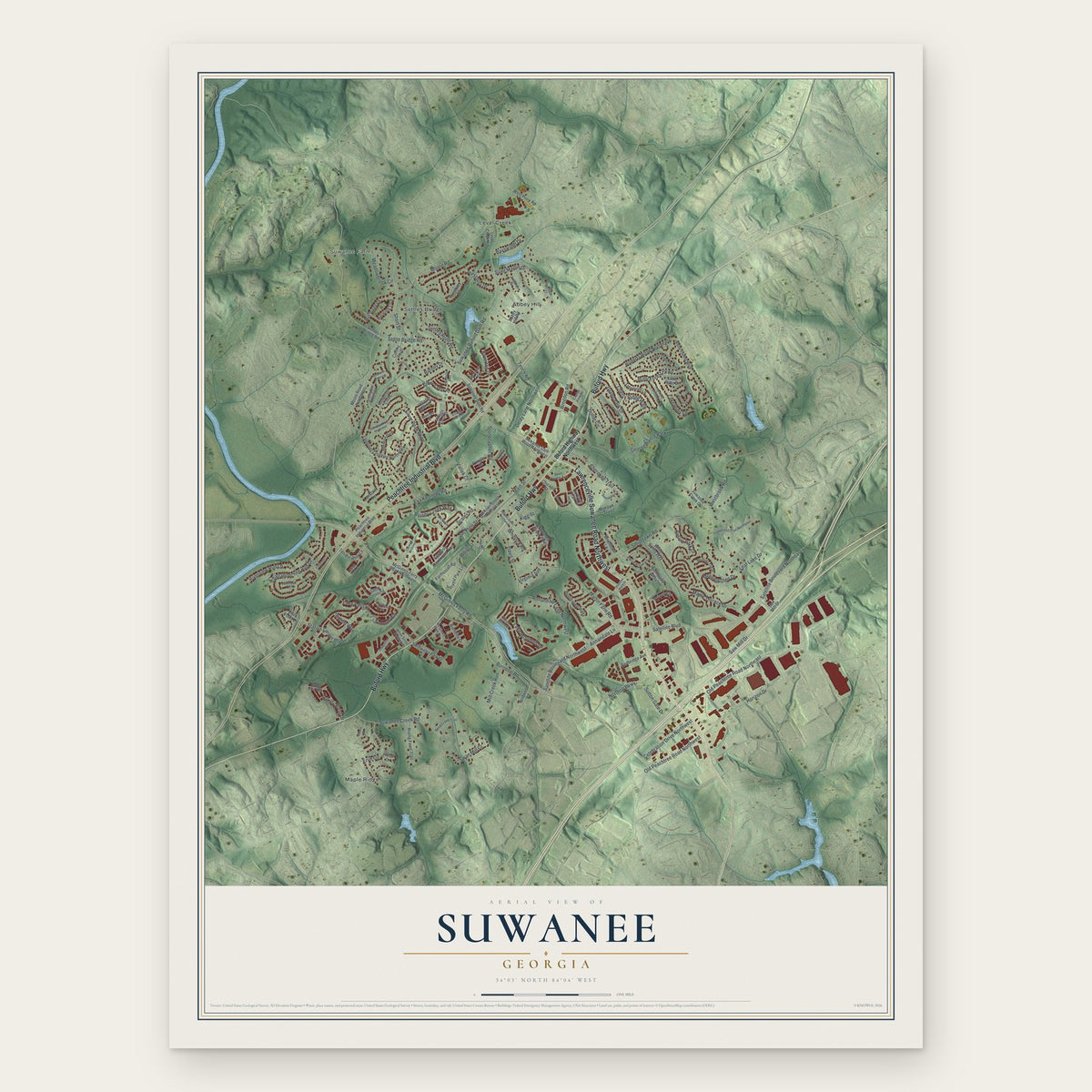 Suwanee, Georgia map print, the full design
